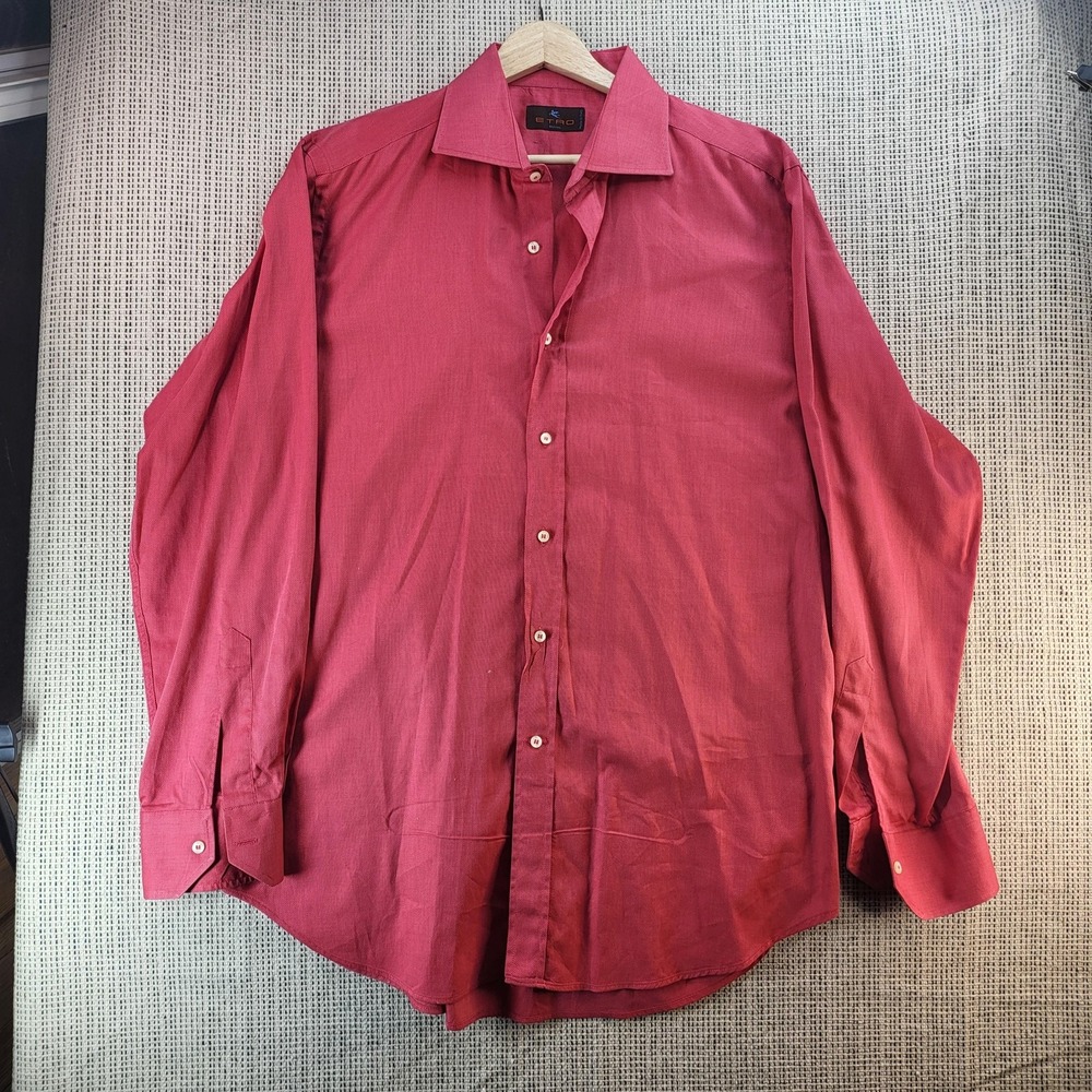 Etro‎ Shirt Mens 42 16.5 Red Long Sleeve Made in Italy Dress Spread Collar